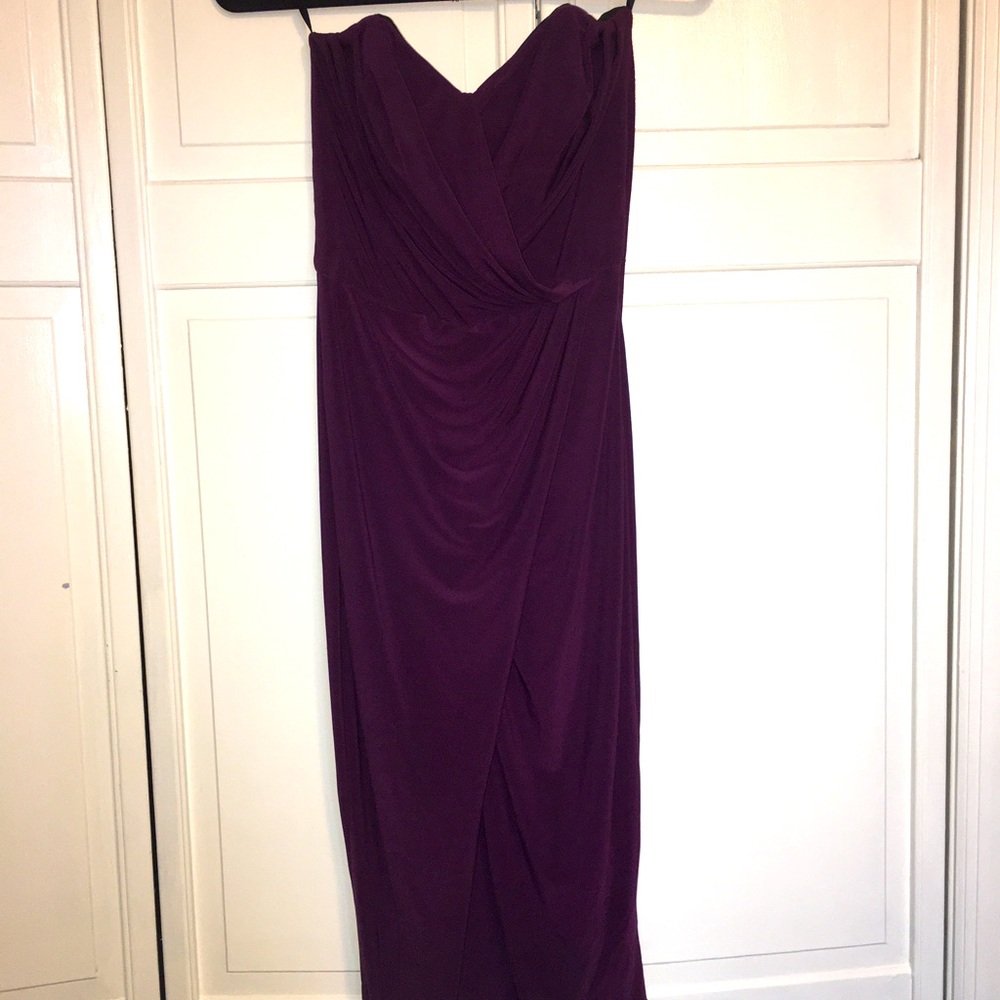 ASOS fitted strapless purple midi dress